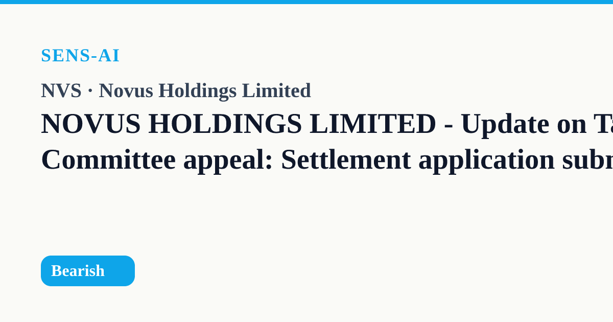 Novus Holdings Limited (NVS): Update on Takeover Special Committee ...